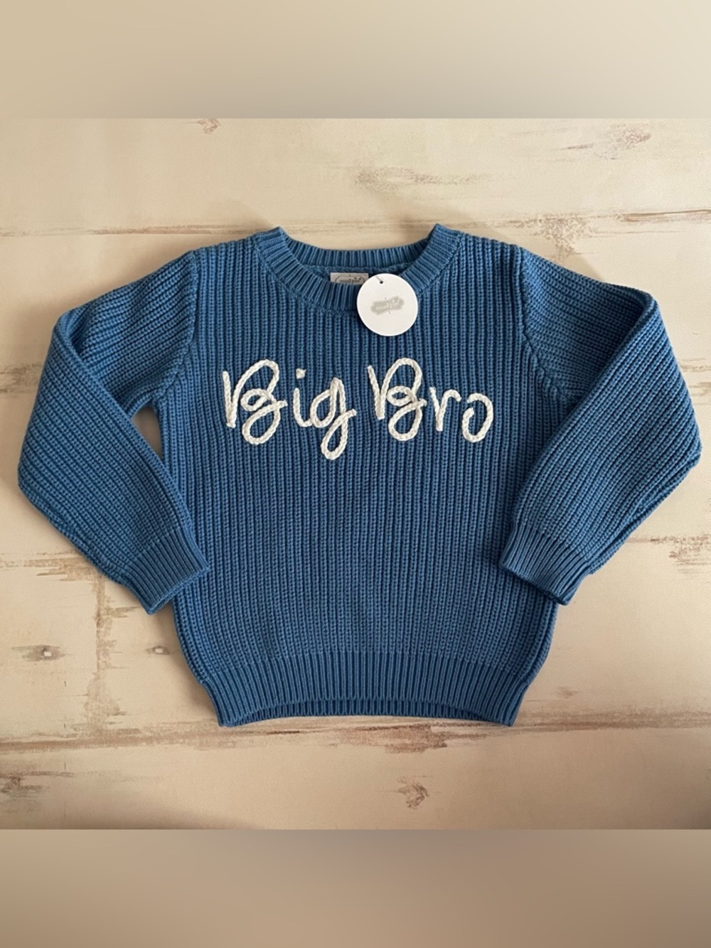 Mud Pie Blue Big Bro Knit Sweater 100% Cotton 2T-3T